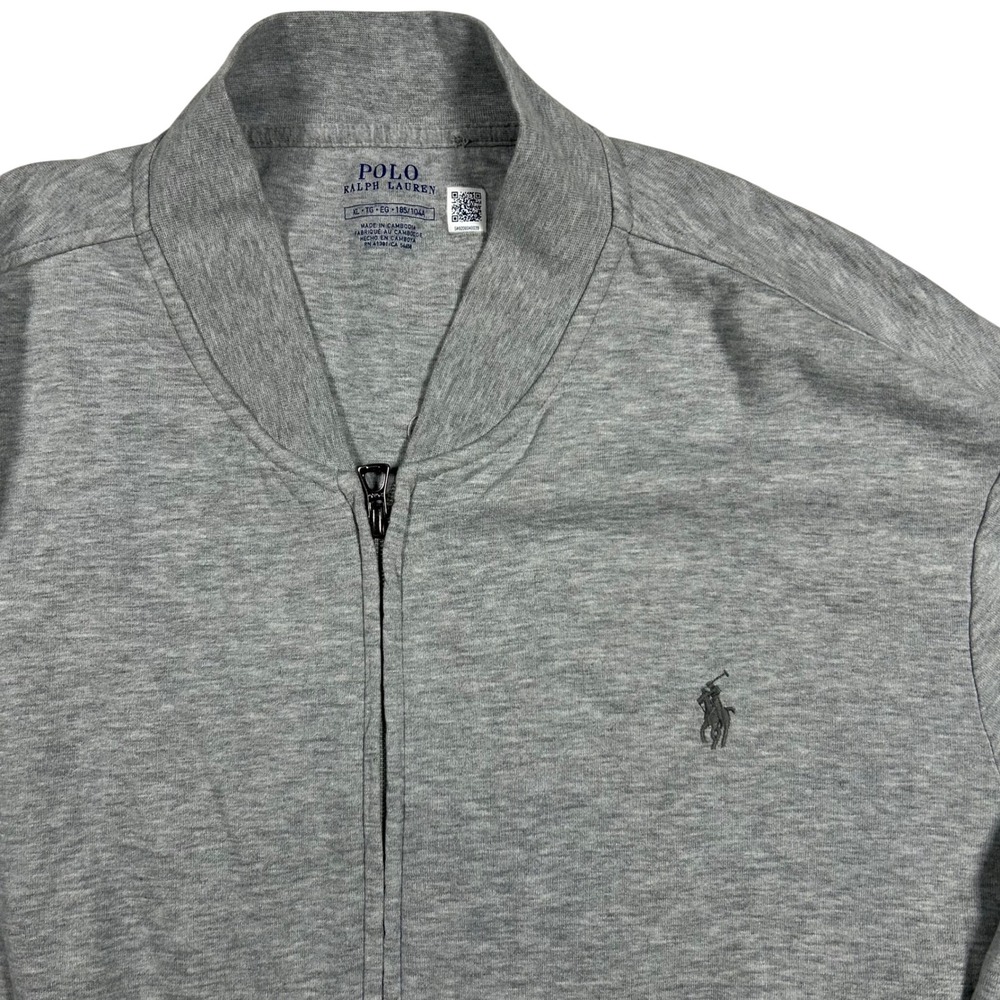 Polo Ralph Lauren Zip Sweatshirt Mens XL Grey Bomber Ribbed Pony Blade Collar